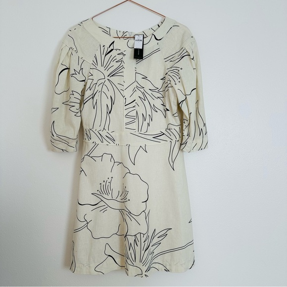 New Banana Republic Linen Blend Boho Elegant Cream Floral Print Mini Dress - Picture 6 of 10
